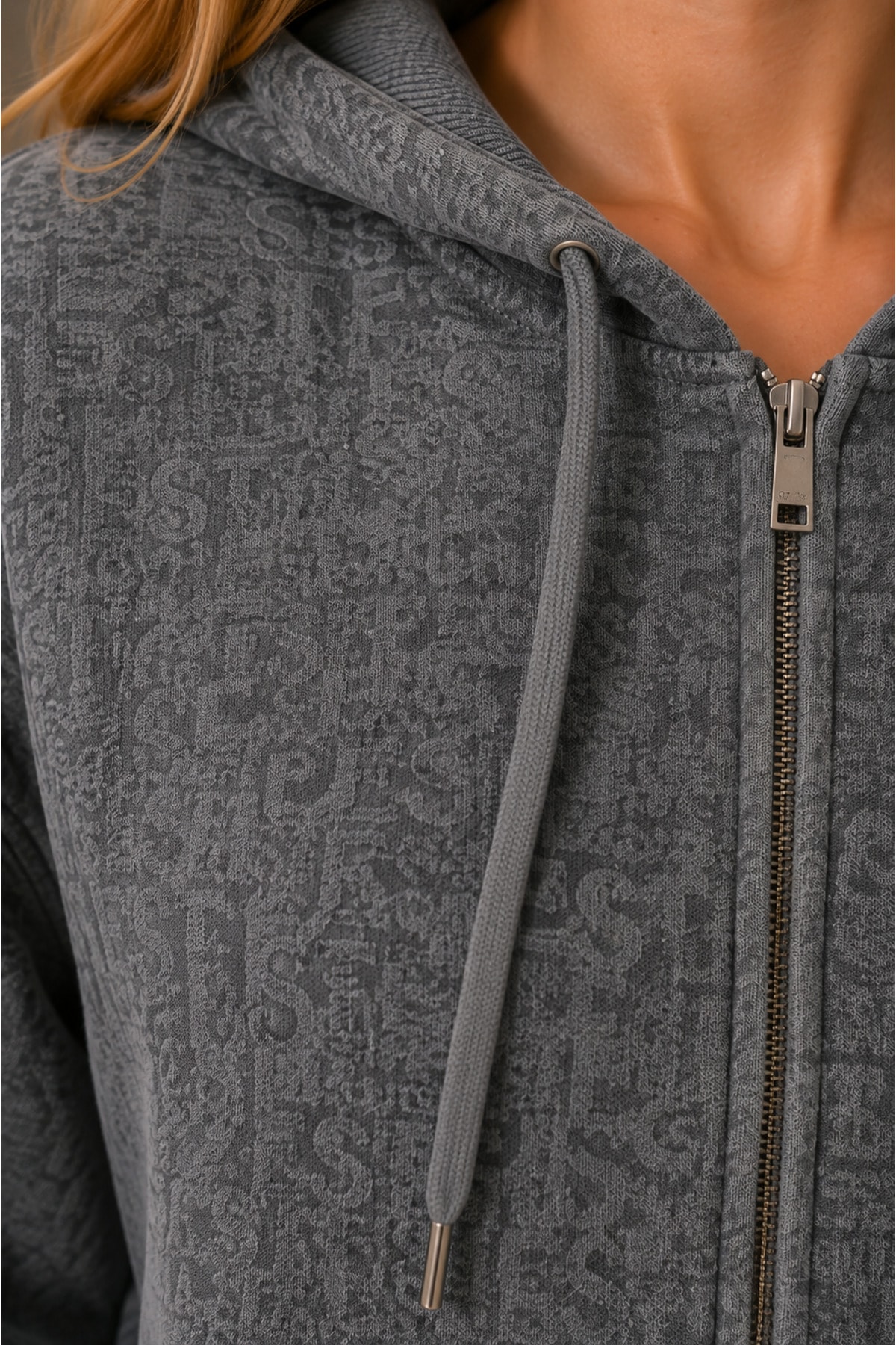 Monogram Baskılı Fermuarlı Oversize Hoodie Sweatshirt - Görsel 6