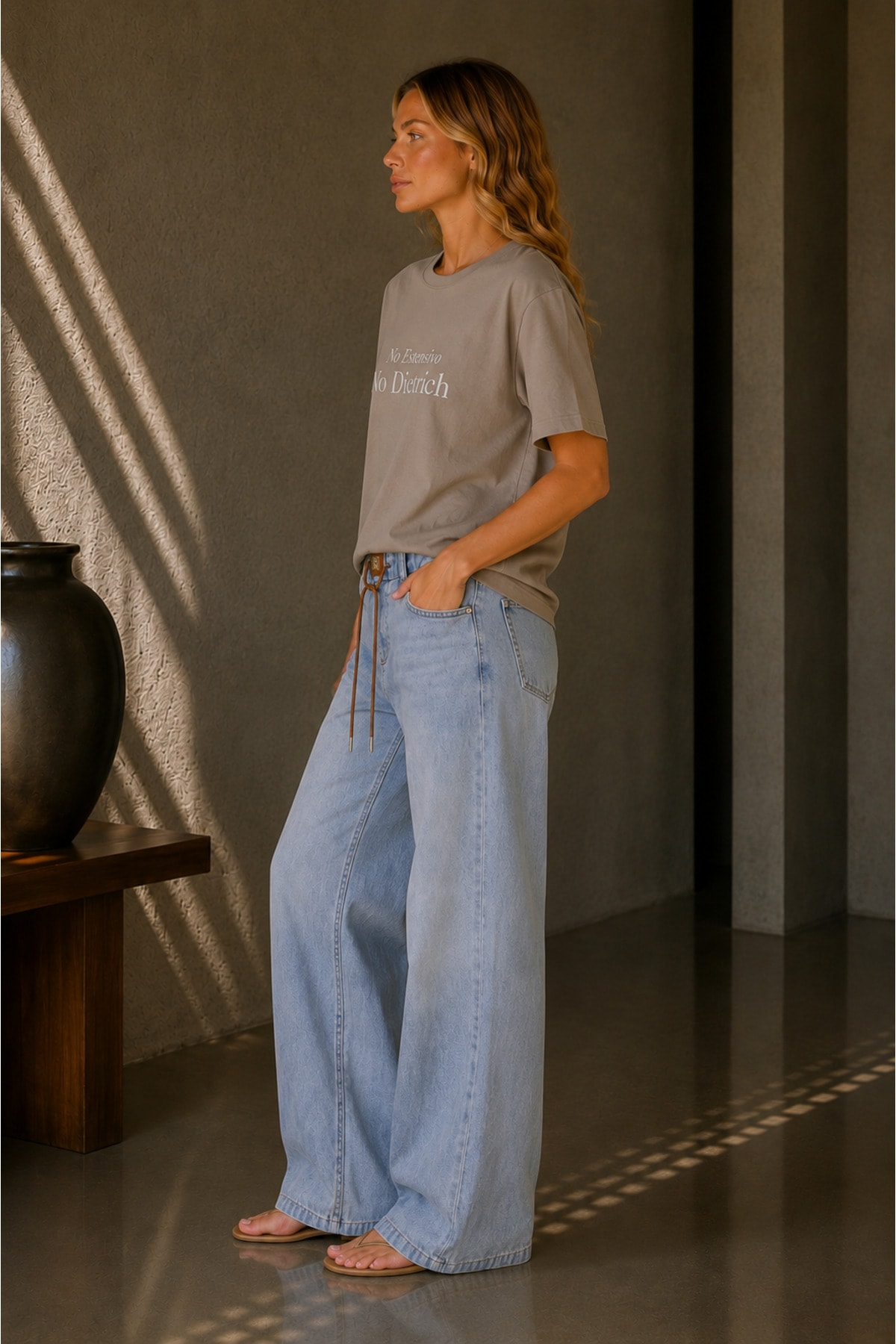 No No Baskılı Oversize T-Shirt – Taş Rengi - Görsel 2