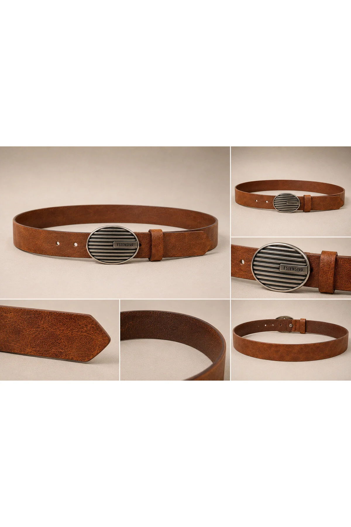 Kadın Taba Oval Tokalı Minimal Şık Kemer Deri Görünümlü - Görsel 3