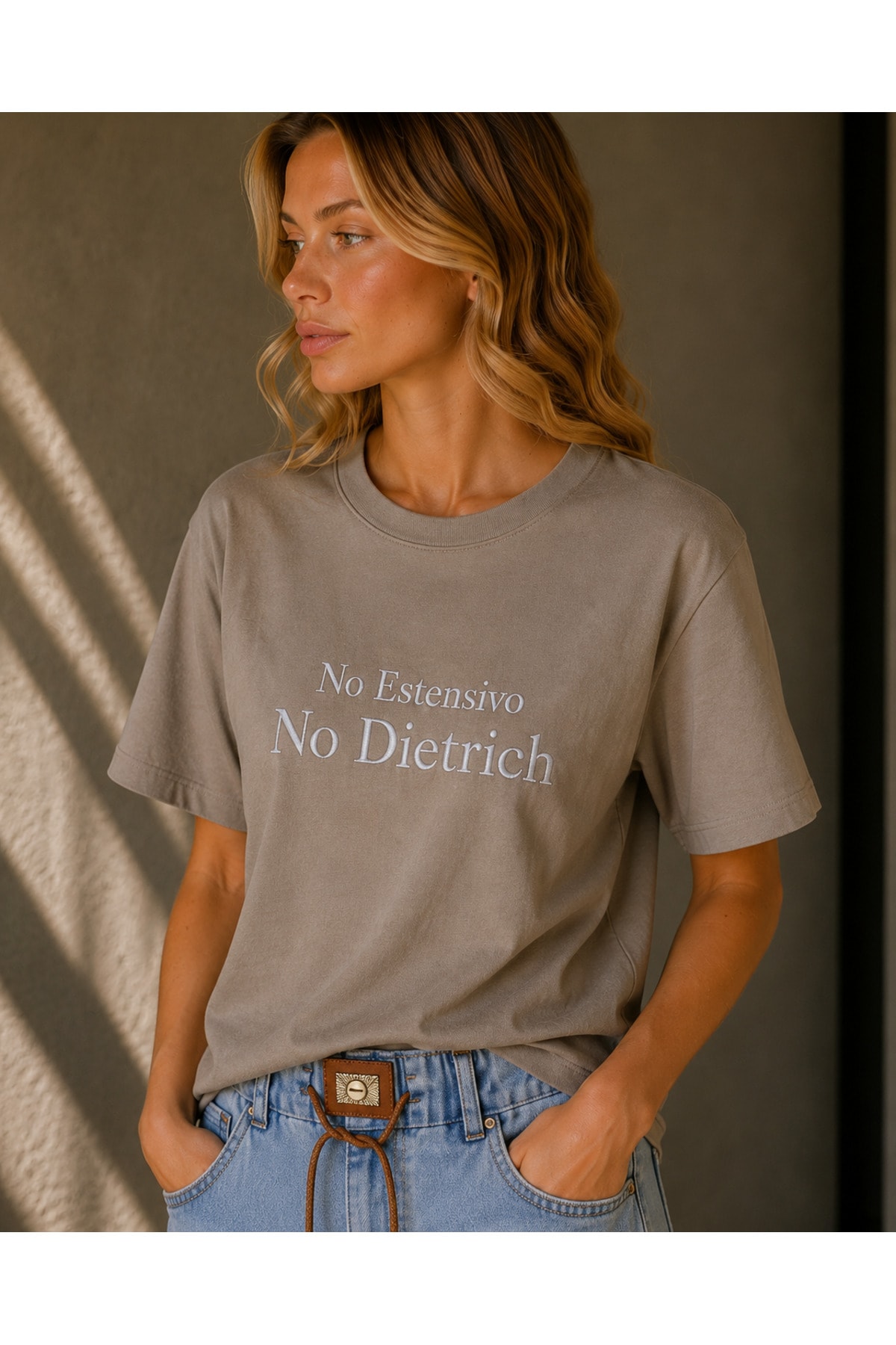 No No Baskılı Oversize T-Shirt – Taş Rengi - Görsel 4